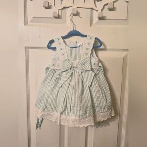 Baby Girl Rare Editions  Light Green and White Seersucker Dress Size 6-9M